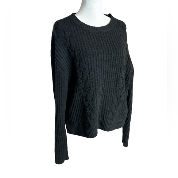 Cable Knit Crewneck Sweater by RVCA, Cropped, Sz Large, Zippers on Sides, Black - Picture 8 of 12